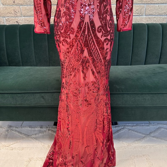 Women's Off Shoulder sleeve Sequins Mermaid Prom Gowns Evening Dress - Picture 4 of 7